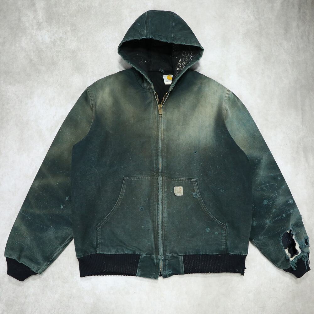 Vintage Carhartt THRASHED Faded Black Hooded Jacket J140 BLK Size Large